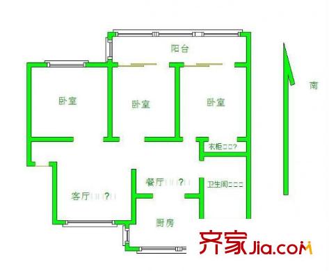 玉靖花園戶型圖戶型圖 3室 3室2廳1衛(wèi)1廚