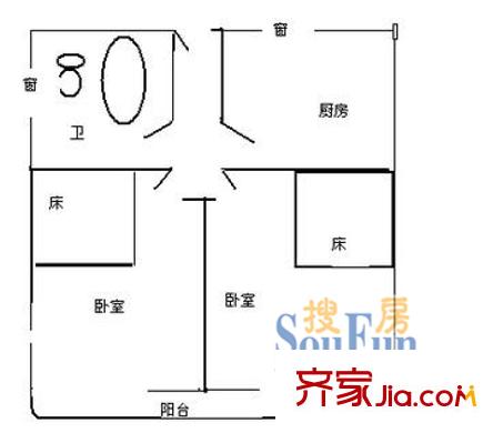化工小区户型图户型图 2室1卫1厨