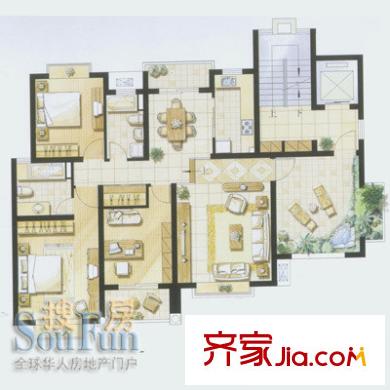 金丰蓝庭户型图C2型户型 3室2厅2卫1厨