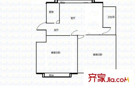 龍溝新苑戶型圖戶型圖 2室2廳1衛(wèi)1廚