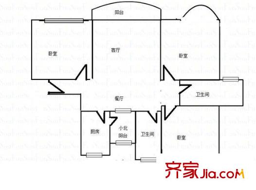 龍溝新苑戶型圖戶型圖 3室2廳2衛(wèi)1廚