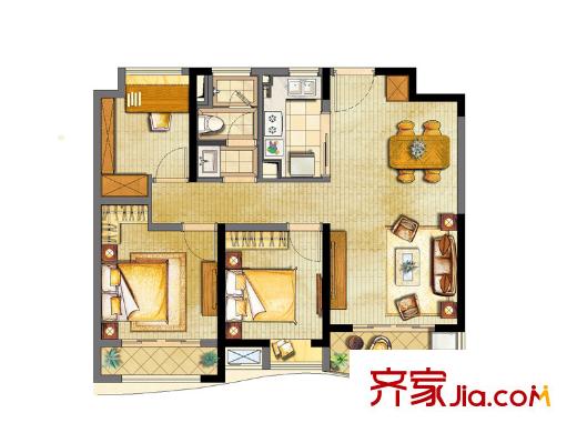 浦東頤景園A1戶型 3室2廳1衛(wèi)1廚