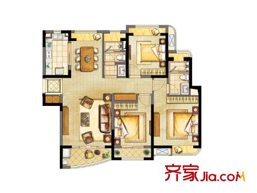 浦東頤景園B1戶型 3室2廳2衛(wèi)1廚