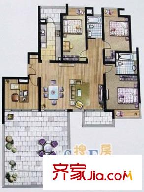 康橋半島秀溪公寓戶型圖  戶型圖 4室2廳2衛(wèi)1廚