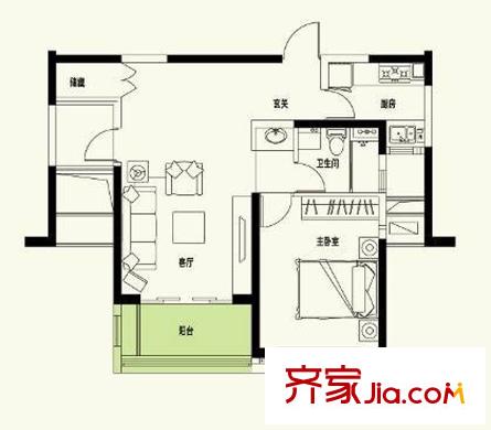 康橋半島秀溪公寓戶型圖1房戶型圖 1室2廳1衛(wèi)1廚