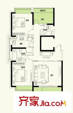 康橋半島秀溪公寓戶型圖2房戶型圖 2室2廳2衛(wèi)1廚