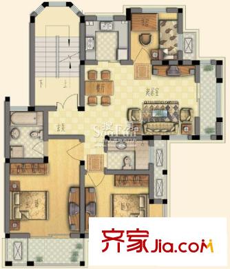 保利金色唐城戶型圖房型I 3室2廳2衛(wèi)1廚