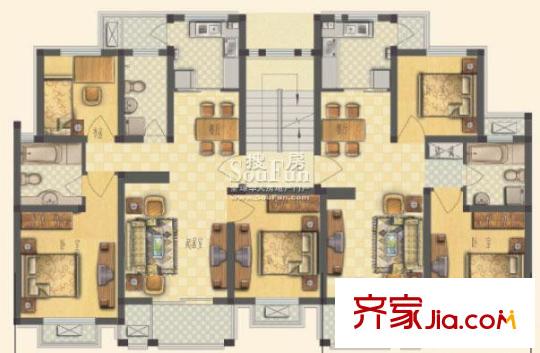 保利金色唐城戶型圖房型GH 5室4廳3衛(wèi)2廚