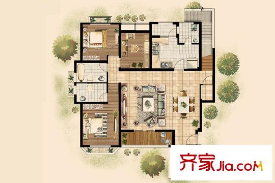上尚缘B2户型 二层 3室2厅2卫1厨