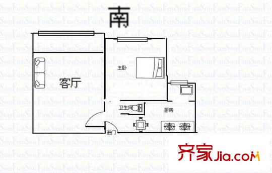 龙麒苑户型图户型图 1室2厅1卫1厨