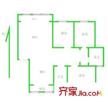 金盛公寓戶型圖戶型圖 3室 3室2廳1衛(wèi)