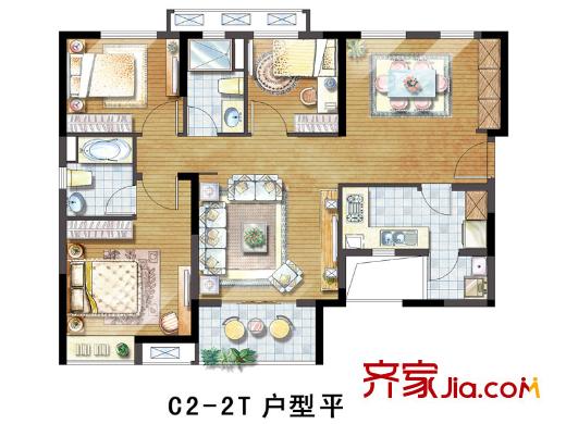凱德新視界C2-2T戶型平面圖 3室2廳2衛(wèi)1廚