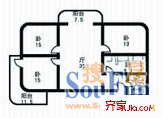 紫光大廈戶型圖3室2廳1衛(wèi)1廚