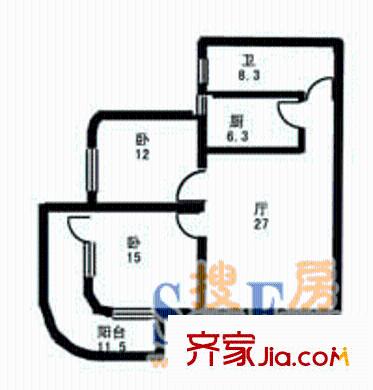 紫光大廈戶型圖2室1廳1衛(wèi)1廚