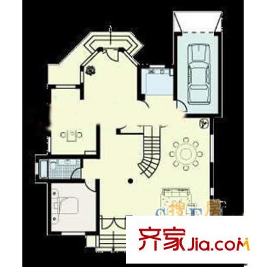 東源麗晶別墅戶型圖G46戶型一層 1室2廳1衛(wèi)1廚