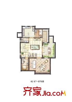 東郊紫園A戶型地下室 1室1廳1衛(wèi)1廚