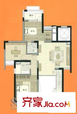 绿洲湖畔花园户型图复式二层户型 3室1厅2卫