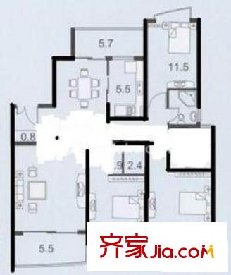 怡東花園二期戶型圖 戶型圖 4室2廳2衛(wèi)1廚