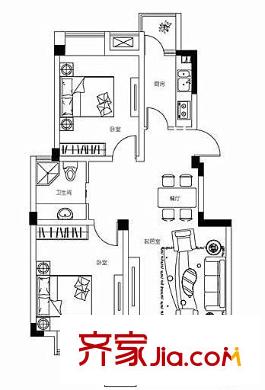 宇業(yè)東方紅郡戶型圖戶型圖 2室 2室2廳1衛(wèi)1廚