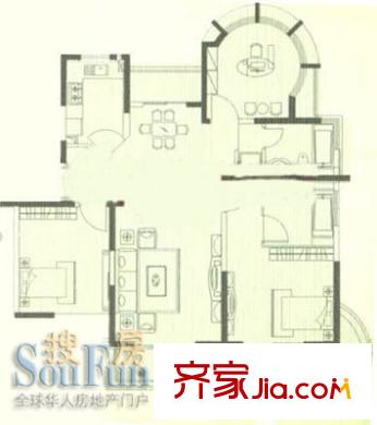 城宁花苑户型图1、2号楼2-21层 2室2厅2卫1厨