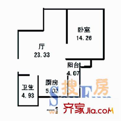 富丽花苑户型图1室1厅1卫1厨