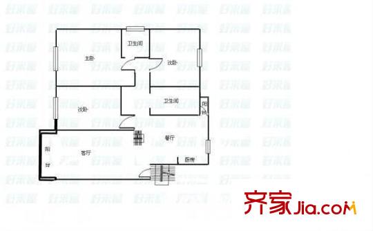 愛濤漪水園戶型圖戶型圖 3室  3室2廳1衛(wèi)1廚