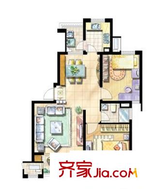 富顿街区户型图14号F户型 2室2厅1卫