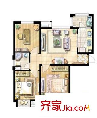 富顿街区户型图12号A户型 2室2厅1卫