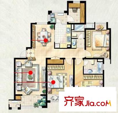 富顿街区户型图5号标准层F型 4室2厅