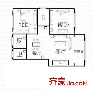 今達(dá)花園戶型圖戶型圖 2室2廳2衛(wèi)1廚
