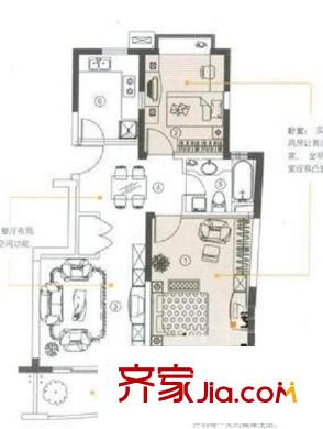 純翠苑戶(hù)型圖二房二廳一衛(wèi)90平 2室2廳1衛(wèi)1廚