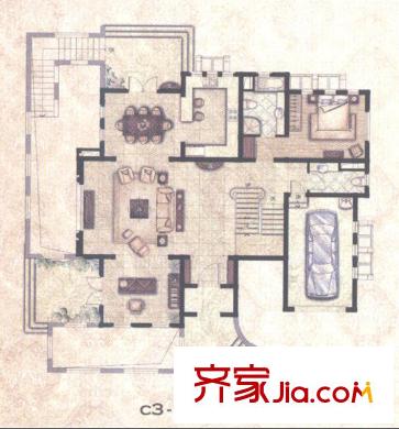 圣塔路斯C3户型一层 4室2厅4卫1厨