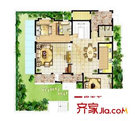 尼德蘭北岸別墅戶型V2-2戶型一樓 1室3廳2衛(wèi)1廚