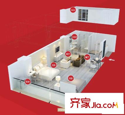 底特律财富天地公寓户型图二期14,15室F户型图 2室2厅1卫1厨
