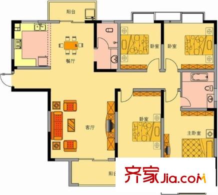 万里城户型图户型图 4室3厅2卫1厨