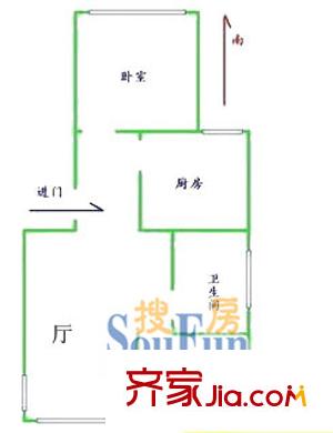 上海 上泰花苑1室 戶型圖