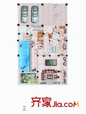 中金海棠灣別墅C1戶(hù)型地下室平面圖 3室2廳2衛(wèi)1廚