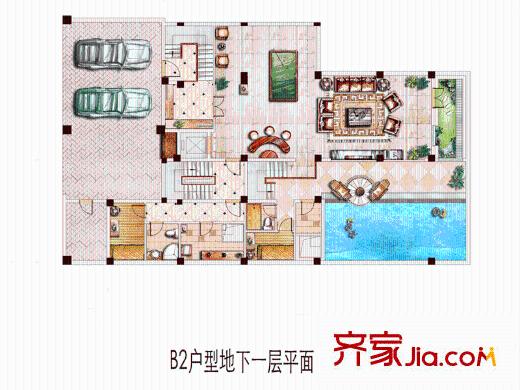 中金海棠灣別墅B2戶(hù)型地下一層平面圖 3室2廳2衛(wèi)1廚