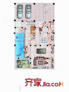 中金海棠灣別墅C1戶型地下室平面圖 3室2廳2衛(wèi)1廚