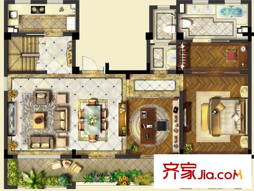 佘山珑原花海间户型图上叠下层户型图 3室5厅2卫1厨