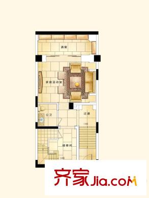 世茂佘山里C户型南入户地下室一层平面图 4室3厅3卫1厨