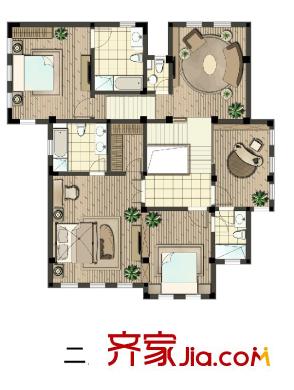 天和湖濱藝墅K戶型二層 4室2廳3衛(wèi)1廚