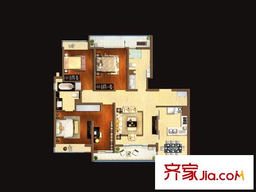 陸家嘴錦繡前城145平方米戶型圖 3室2廳2衛(wèi)1廚