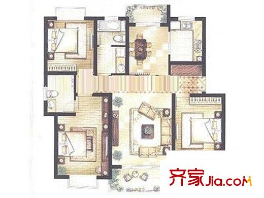 貝越河濱雅筑戶型圖D戶型 3室2廳2衛(wèi)