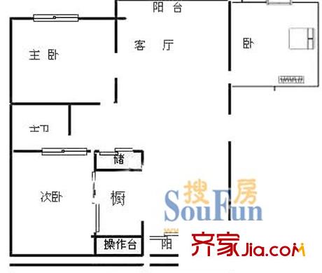 上海 天虹苑3室 戶型圖