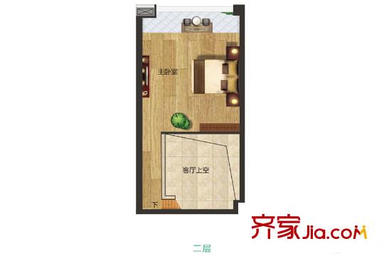 正商佳仕閣38.23平米Loft兩房戶型第2層 2室2廳1衛(wèi)1廚