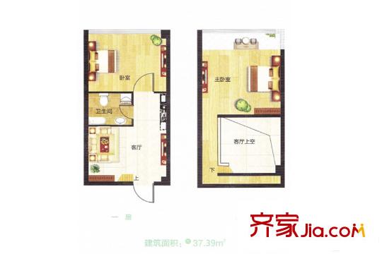 正商佳仕閣37.39平米LOFT戶型 2室1廳1衛(wèi)1廚