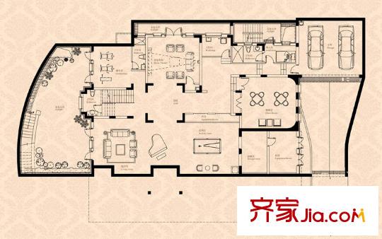 東郊壹號(hào)D戶型地下一層 1室3廳2衛(wèi)