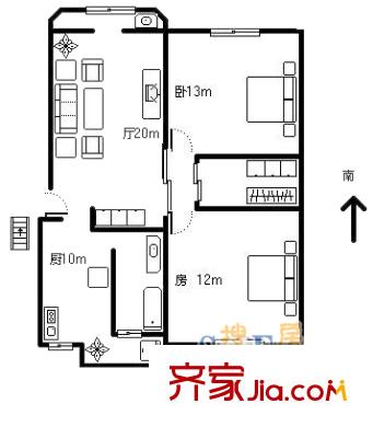 中大苑2室2廳1衛(wèi)1廚