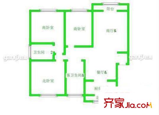 綠地公寓(川沙)戶型圖綠地公寓（川沙） 3室 戶型圖 3室2廳1衛(wèi)1廚